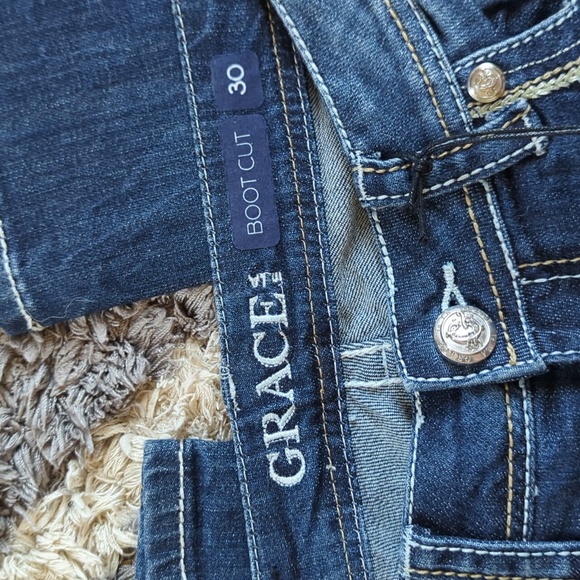 NWT Grace in L.A. Boot Cut Dark Denim Jean Embellished Rear Pockets Size 30 - Picture 6 of 9